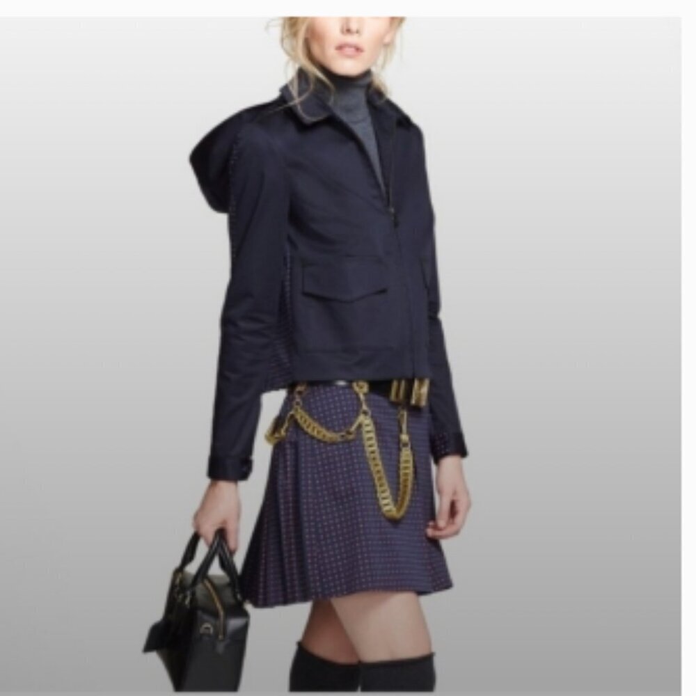 Tory Burch Navy Pleated Skater Skirt Academia Preppy Sz 4